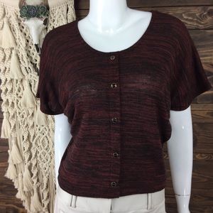 Poetry | Marl Knit Dolman Faux Button Down Top‎ Burgundy